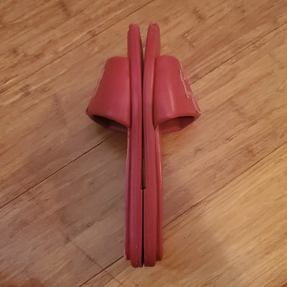 Tory Burch Red Slide Sandals with Gold Logo